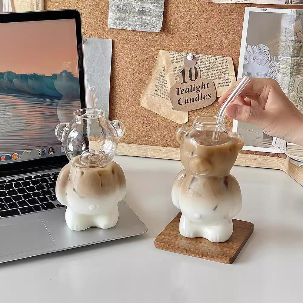 Bear Glass Cup & Straw Set