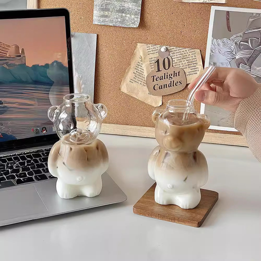 Bear Glass Cup & Straw Set
